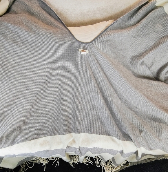 Sundance Wool Blend Fringed Poncho Open Knit Striped Cape One Size Bohemian - Picture 5 of 11